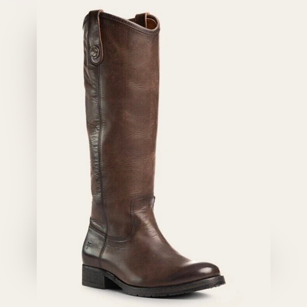 Frye  Melissa Tall Western  Riding Lug Boots Gray Leather Sz 6.5 - Picture 2 of 16
